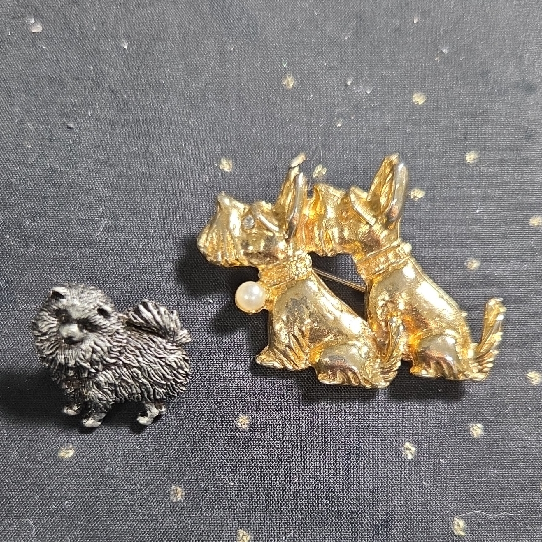 Charming Gold And Black Dog Brooch Set